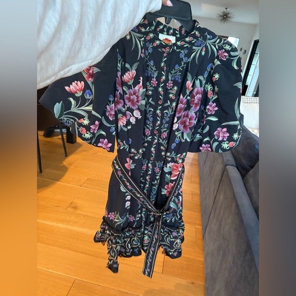 FARM Rio Black Floral Puff-Sleeve Mini Dress with Pink Blooms - Picture 3 of 4